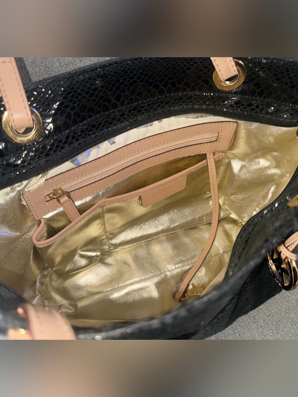 Michael Kors Black Patent Snake Skin Tote w/Leather Straps - Picture 4 of 5